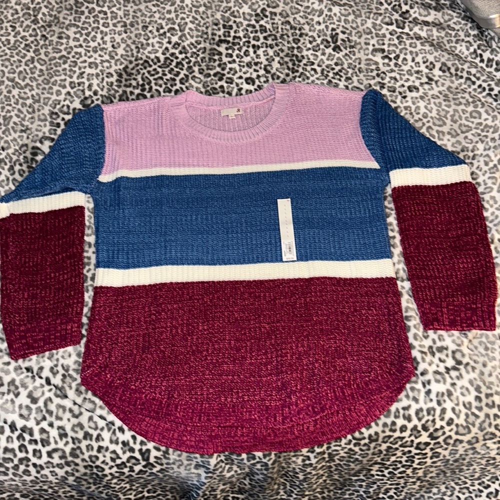 NWT Kohls Blue Maroon White stripe sweater
